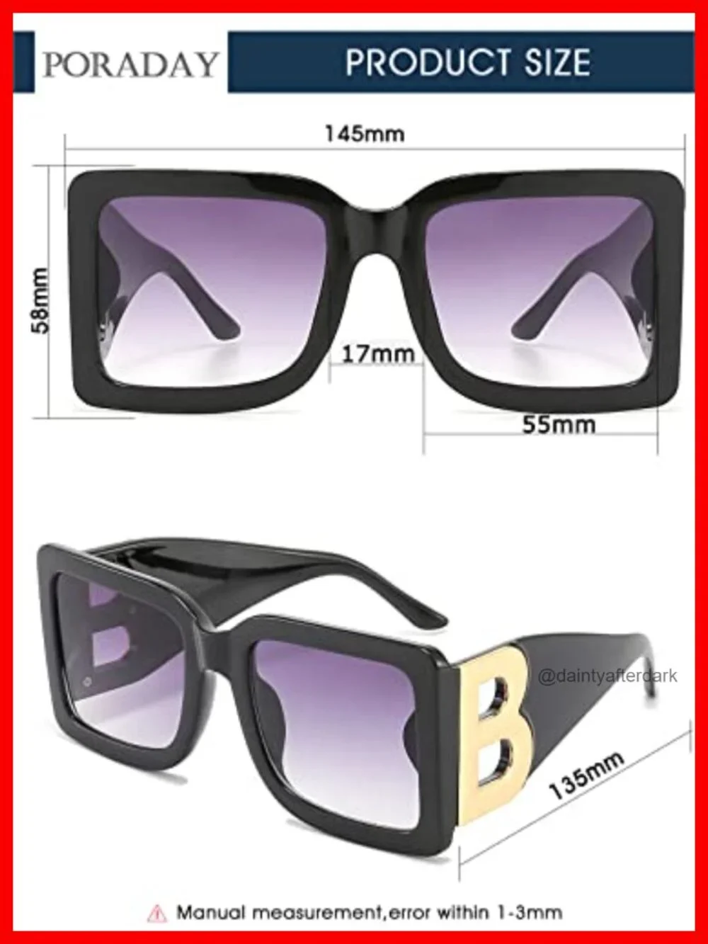 Large Square Sunglasses with UV400 Protection, Oversized Frame
